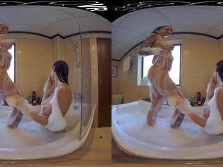 Glorious Busty Lesbian Lovers taking a Steamy Bubble Bath in this VR movie