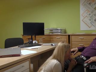 Blonde babe Gives Herself to Agent in Office in Loan