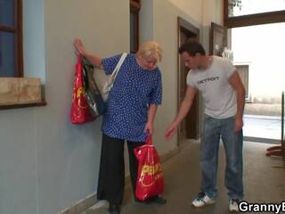 Outstanding Blonde Granny Pleases Lucky guy For Help